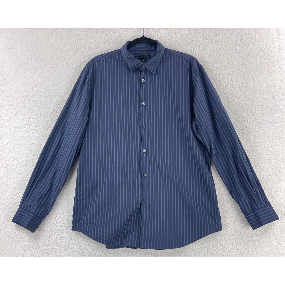 John Varvatos Luxe Button-Up Shirt Mens Large Blue Stripe Long Sleeve Cotton